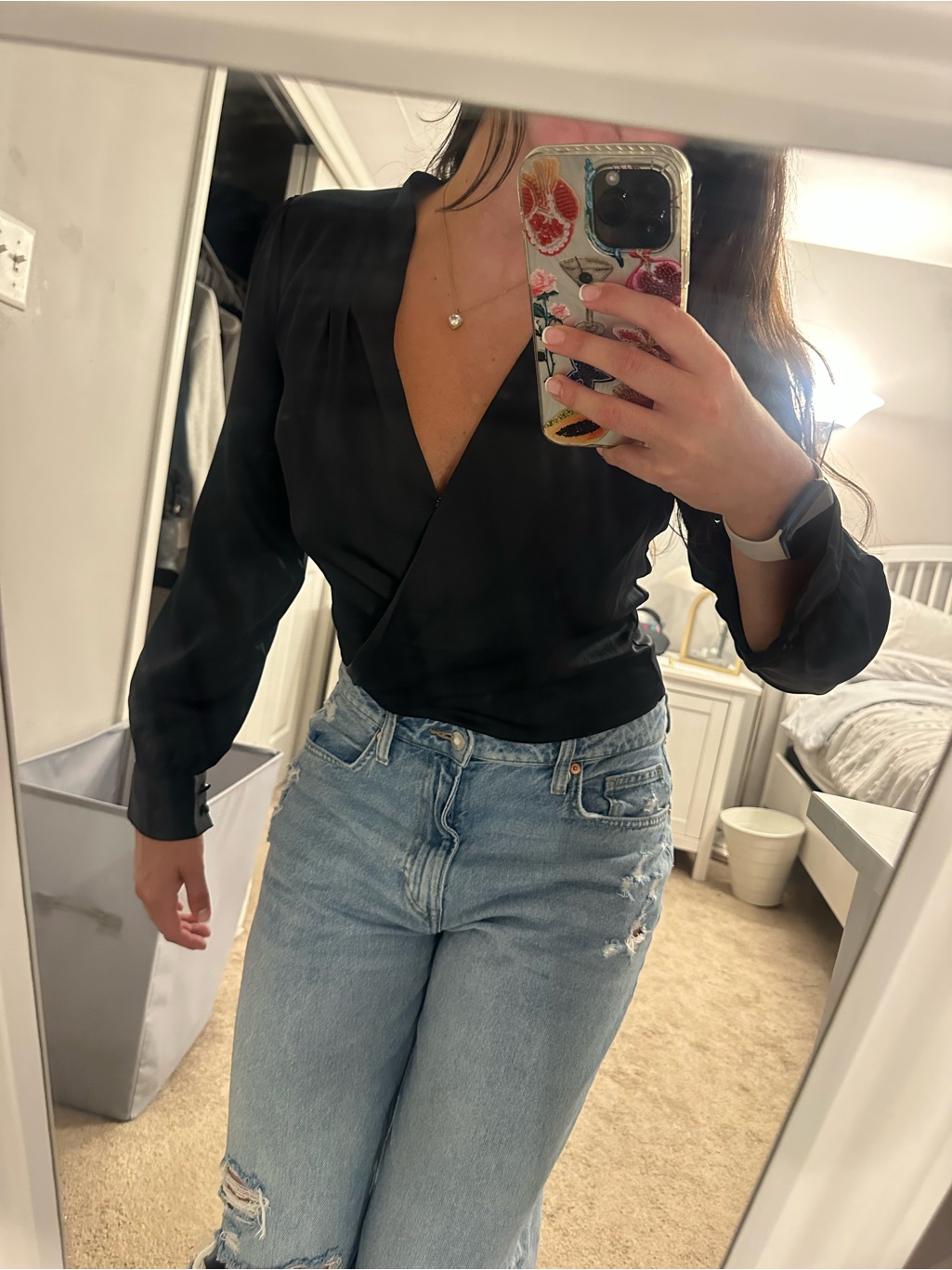 Abercrombie & Fitch Black Wrap-Front Long Sleeve Bodysuit